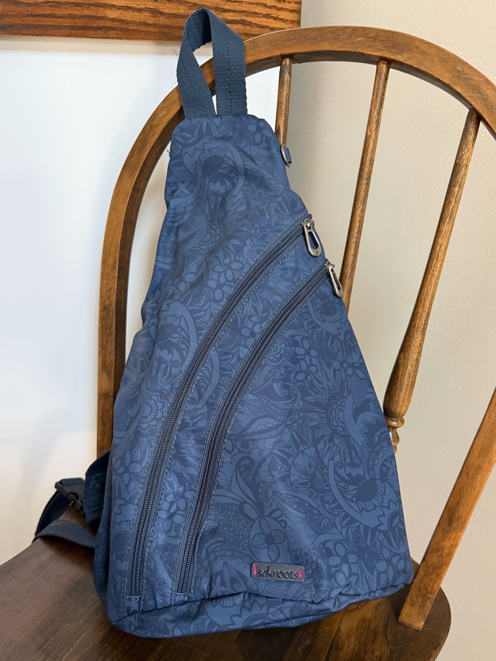 Sakroots Navy Floral-Print Sling Backpack
